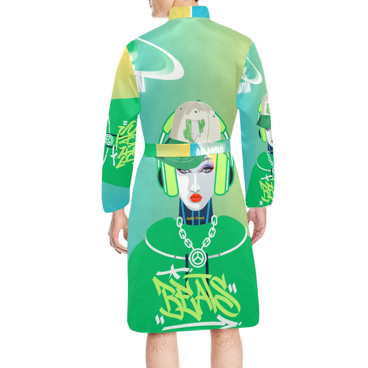 Bully-Proof NFT ART Men's Long Sleeve Belted Night Robe (H56)