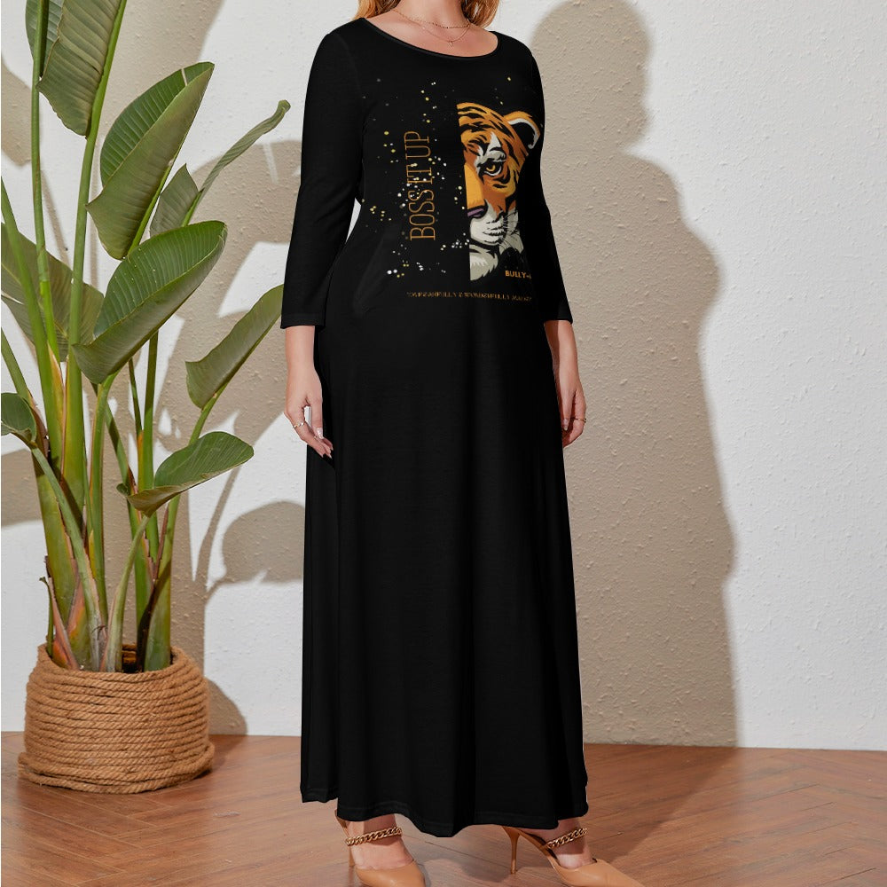 Bully-Proof Boss It Up Plus Size Loose Crew Neck Long Sleeve Dress