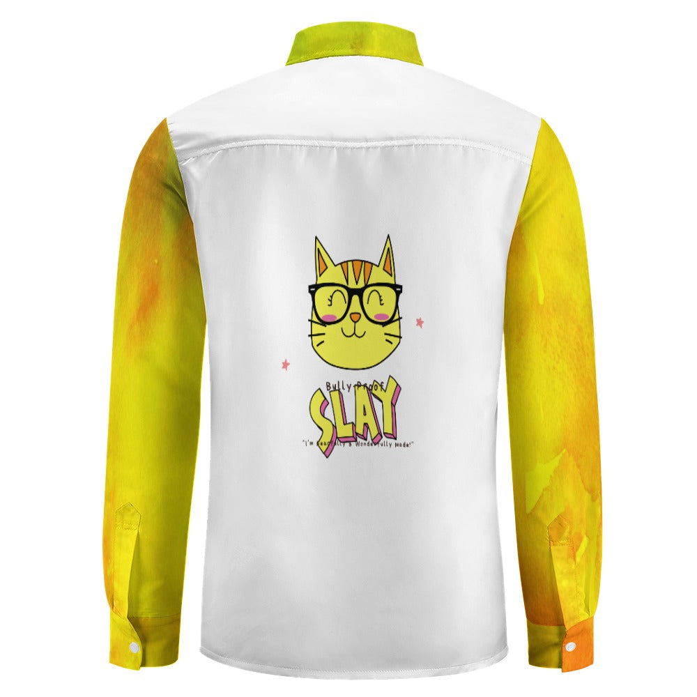 Bully-Proof Da Nerd Kat Slay Velvet Casual One Pocket Long Sleeve Shirt