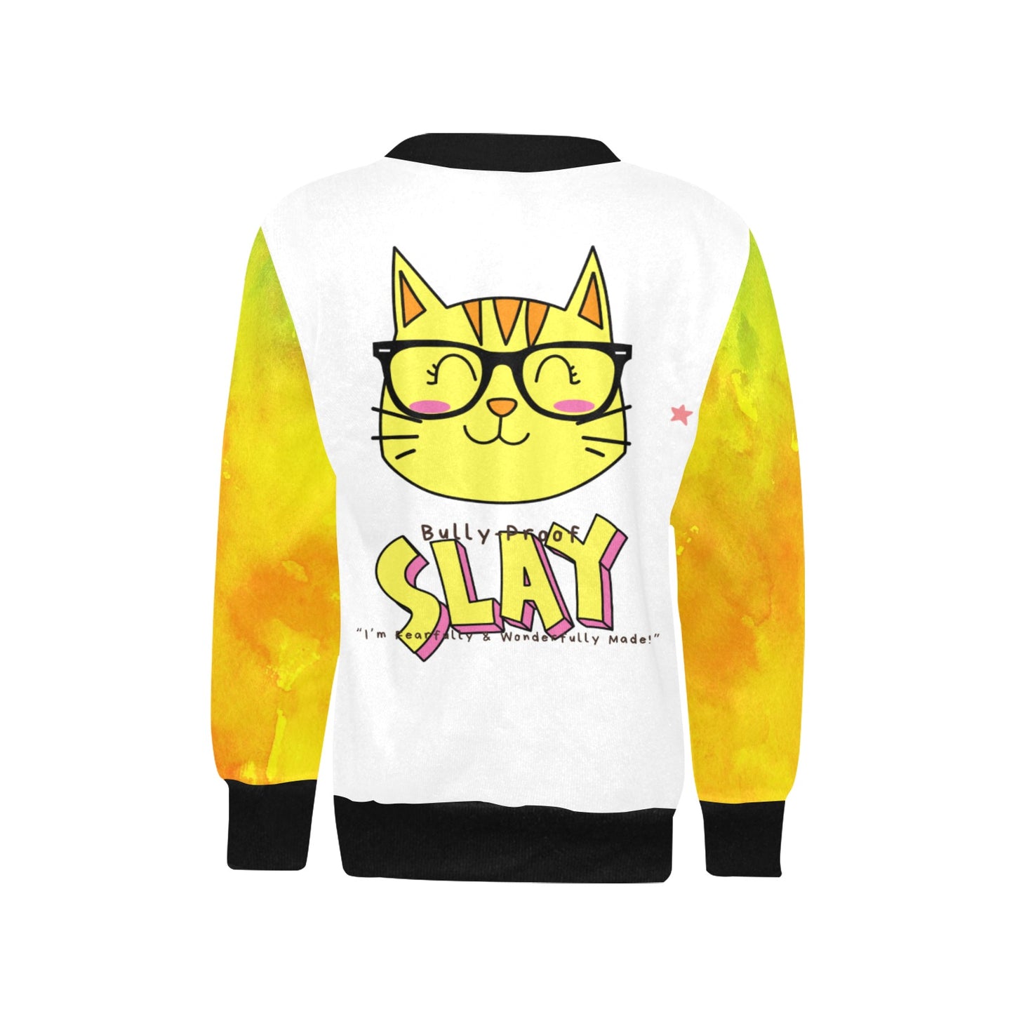 Bully-Proof Da Nerd Kat Slay Girls' All Over Print Crew Neck Sweater(H49)
