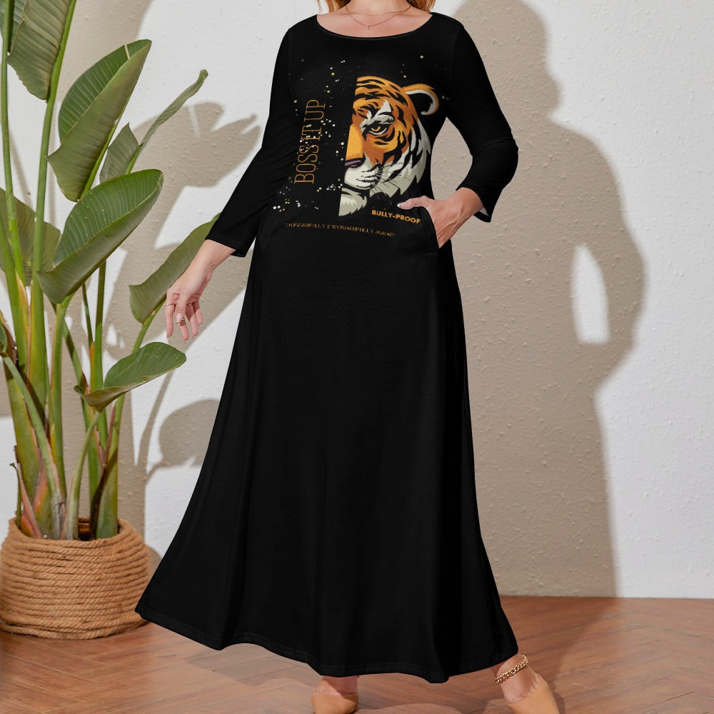 Bully-Proof Boss It Up Plus Size Loose Crew Neck Long Sleeve Dress