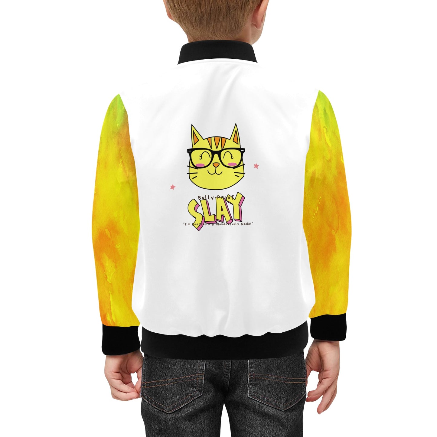 Bully-Proof Da Nerd Kat Slay Kids' Bomber Jacket with Pockets (H40)