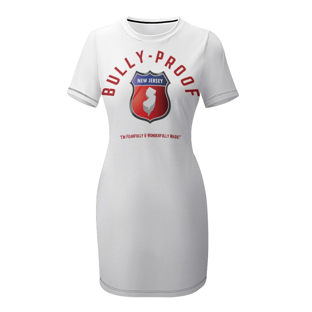 Bully-Proof New Jersey White Crew Neck Short Sleeve Dress