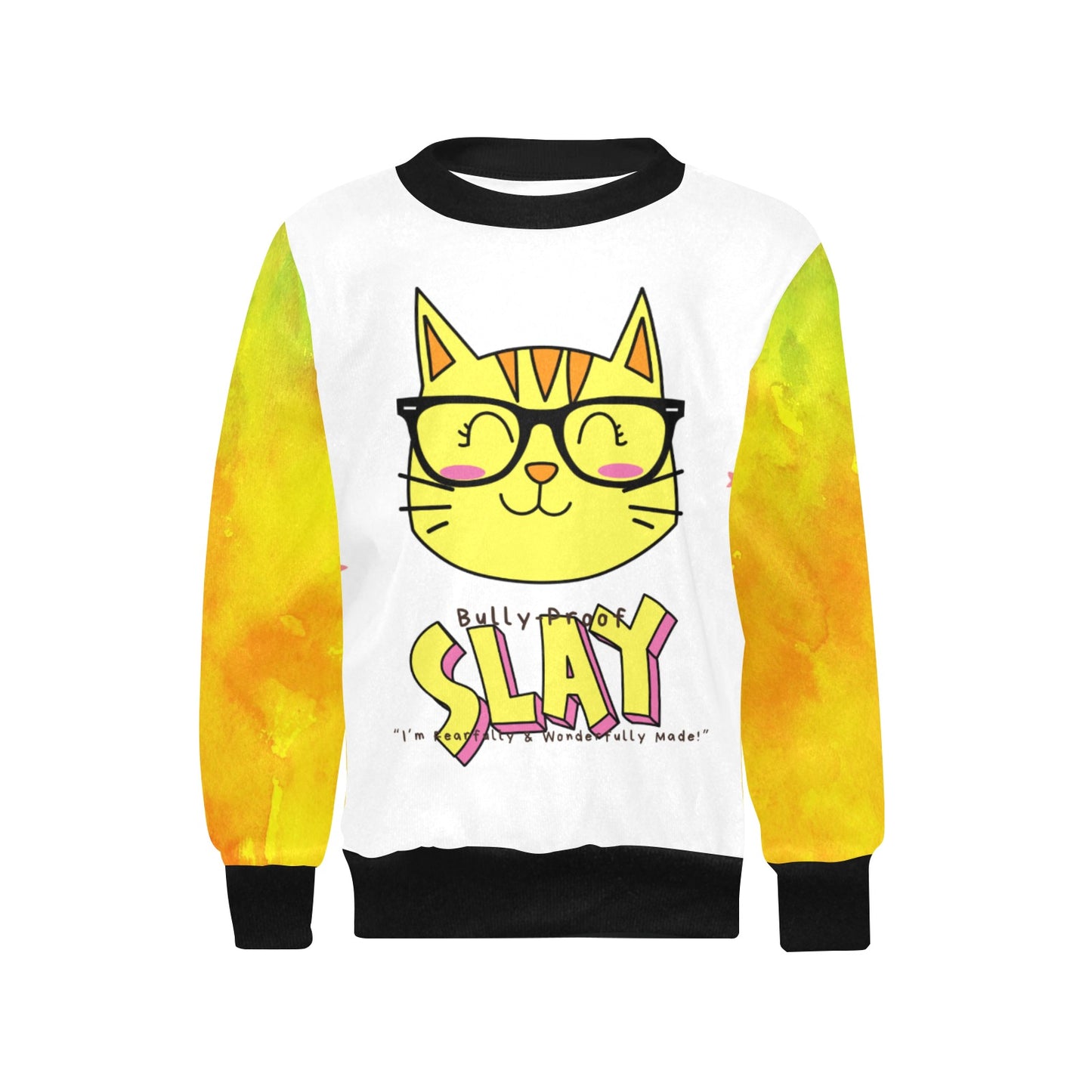 Bully-Proof Da Nerd Kat Slay Girls' All Over Print Crew Neck Sweater(H49)