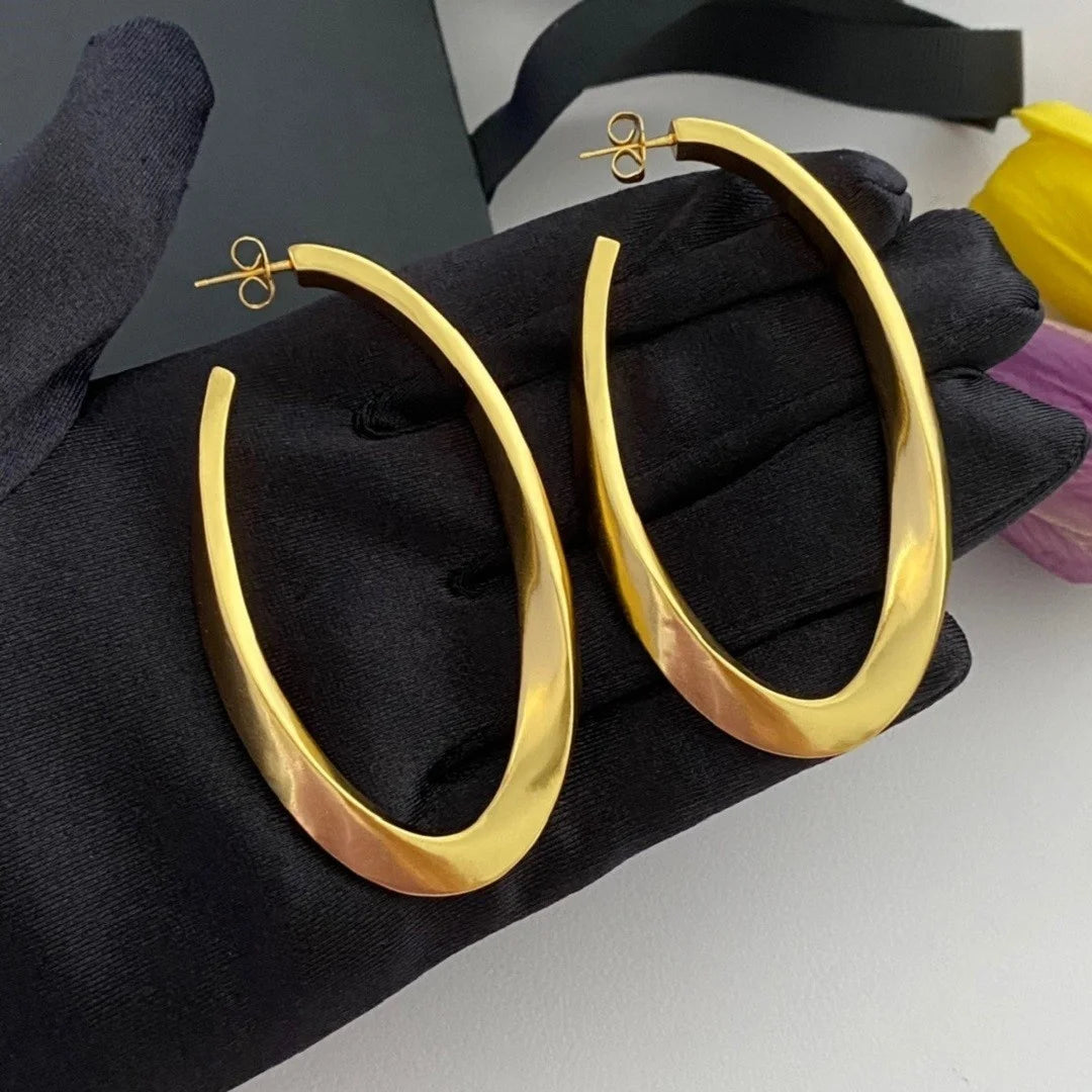 Fashion brand famous designer new trend of minimalist high-grade brass gold-plated oval ear bracelet