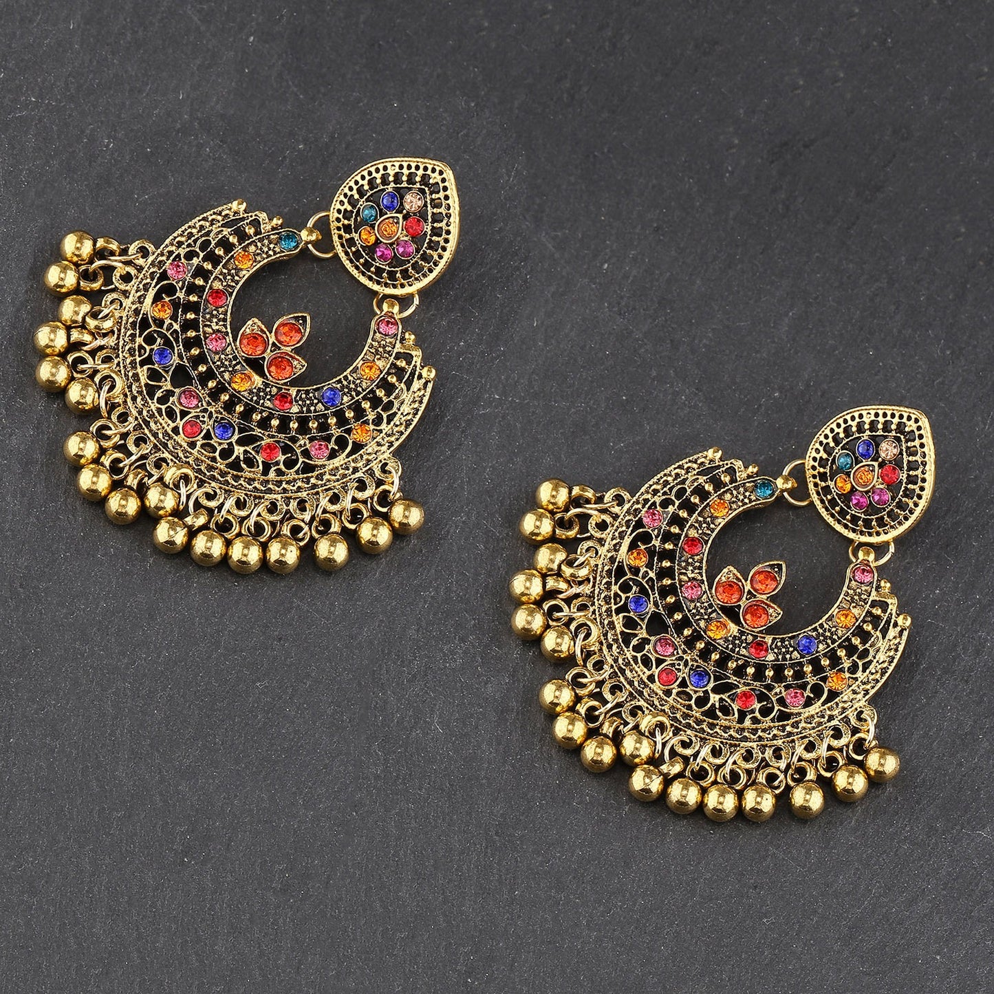 Exaggerated pendant earrings, niche design sense, bell earrings, retro alloy ethnic style jewelry