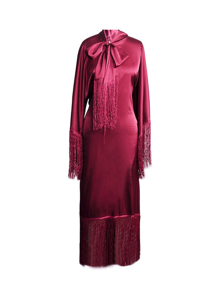 Fashion Women Dress Elegant Solid Rose Tassel Design Maxi Dress Dinner Robe Party Women Middle East Muslim Clothing