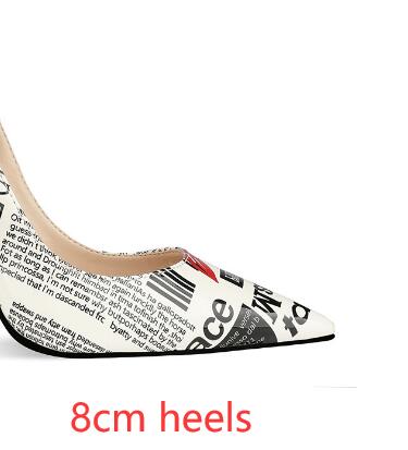 Poster Letter Mouse Printed Thin High Heel Pointed Toe Female Dress Shoes Women Slip On Pumps Stiletto Heels