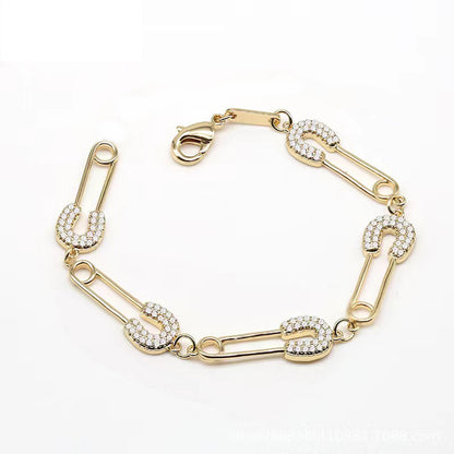 New Style Bracelet Personality Small Number Simple Pin Paper Clip Diamond Bracelet