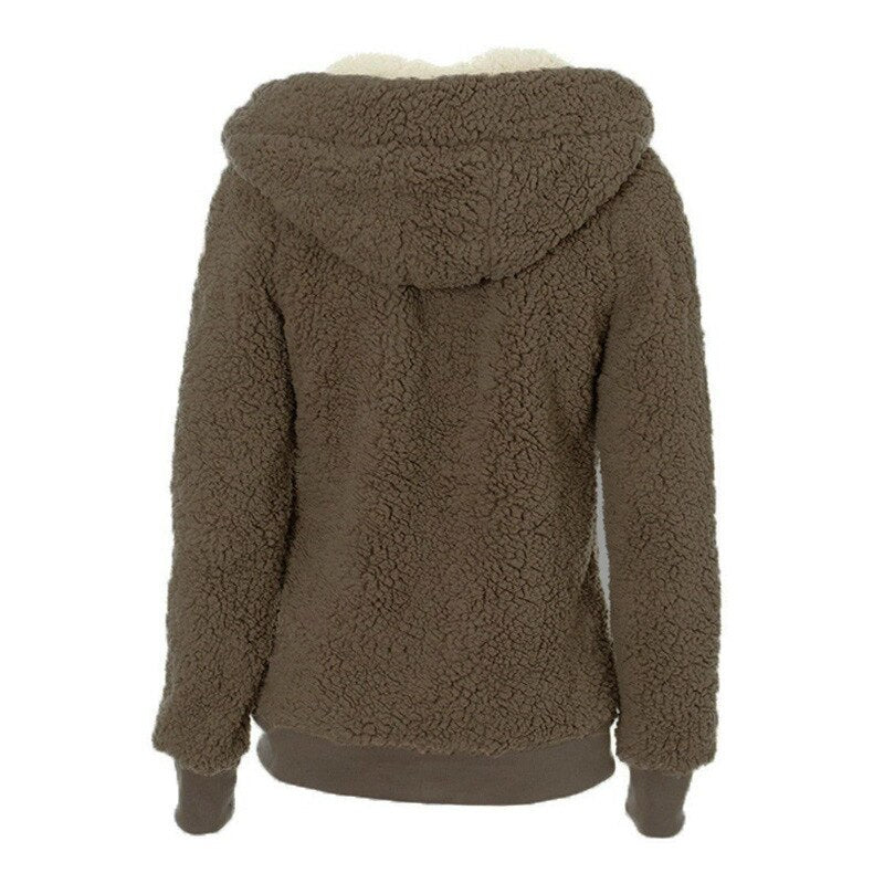 Winter Fleece Sweater Fluffy Thick Hooded Warm Zipper Cardigan Women Winter Coat Sherpa Tops Cardigan Sweaters