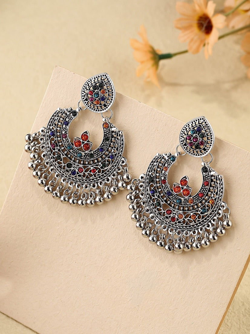 Exaggerated pendant earrings, niche design sense, bell earrings, retro alloy ethnic style jewelry