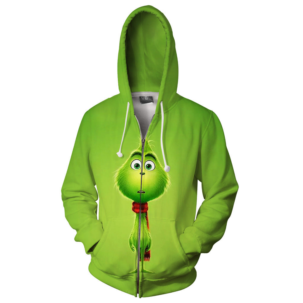 The Grinch With 3D Digital Printing Sweater Zipper Hooded Pullover Cosplay Anime Male