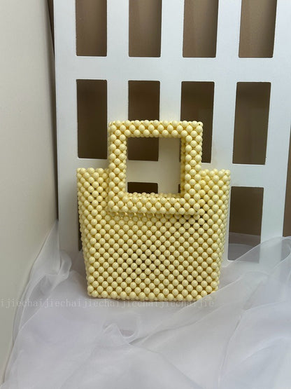 Women Acrylic Handbags Square Tote Bags Handmade Green Beads Tote Bags for Wedding,Beach,Party