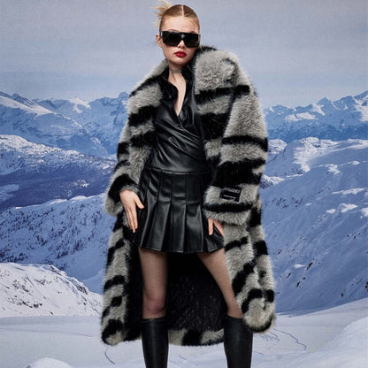 Women's fur coat new fashion zebra print imitation fox fur coat long winter leisure and warm