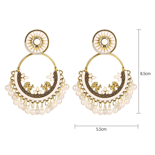 Moon alloy earrings jewelry exaggerated retro Indian style hollowed out bell pendant design sense earrings jewelry