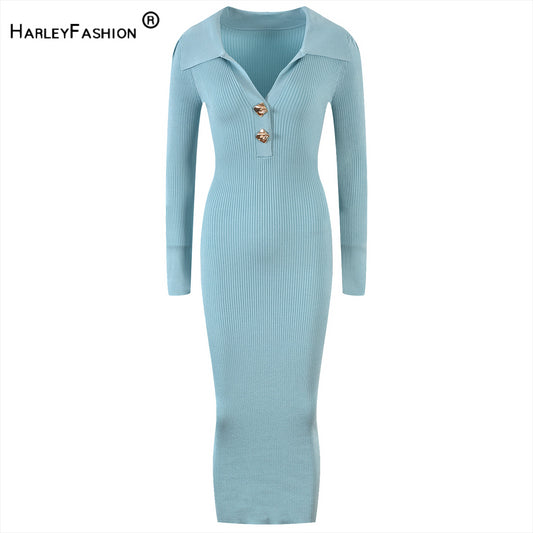 Elegant V-neck Hot Sale Women Thicken Sweater Autumn Winter Knitted Belted Female Office Soft Dresses