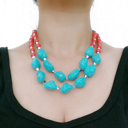 Layered Turquoise Exaggerated Vintage Clavicle Chain Necklace Jewelry