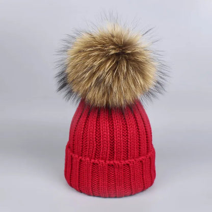 Knitted Fur Pompom Hat and Scarf Set for Children