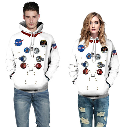 QNPQYX Women Man Winter Streetwear Hoodies Tops 3D Astronaut Space Suit Pullover Sweatshirt Terror Pocket Outwear Warm Hoodies