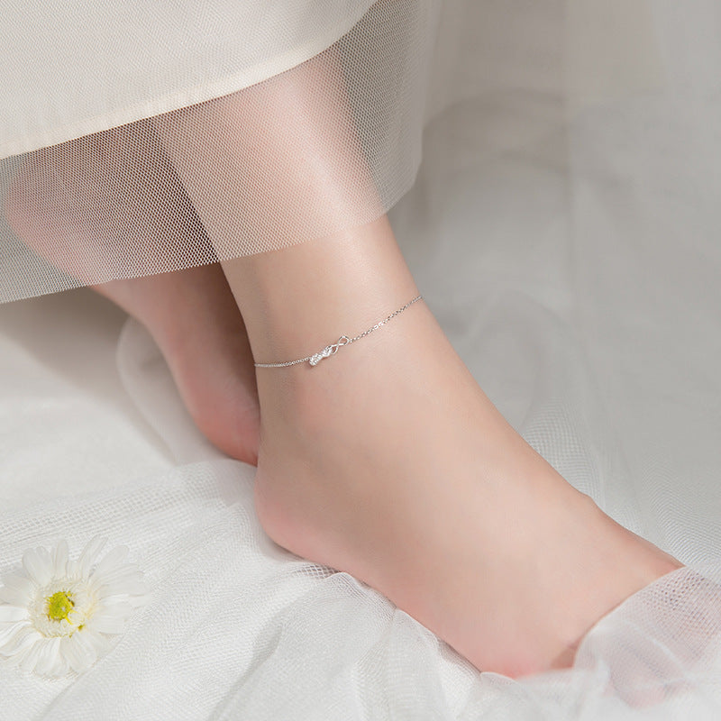 S925 Silver Korean Style Simple And Infinite 8-Character Ring Buckle Anklet Personality Diamond-Encrusted Anklet