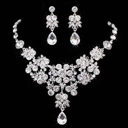 Korean Bridal Jewelry Korean Rhinestone Curvy Bridal Collarbone Necklace Wedding Accessories Two-Piece Set