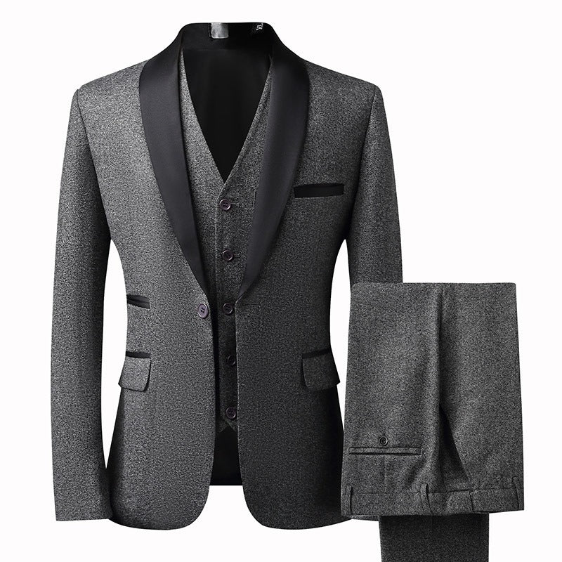 Suit Groom Suit Set Men's Three Piece Slim Fit Korean Version Wedding Dress Business Casual Handsome Suit