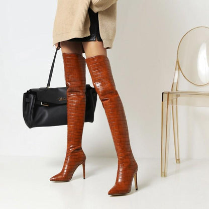 Shoes Women's Sexy Pointed Toe Stiletto High-Heeled Over-The-Knee Boots Plus Size Shoes