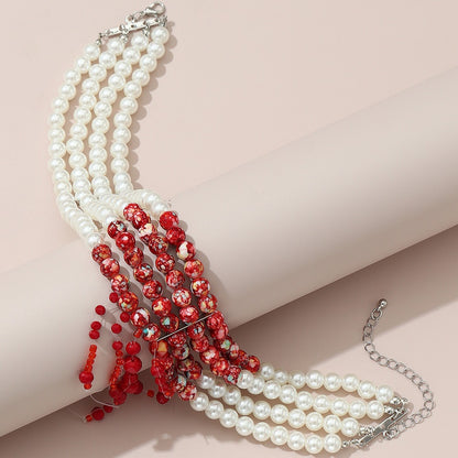 Pearl Neckchain Tassel Multilayer Halloween Necklace Female European and American Beaded Bridal Ornament