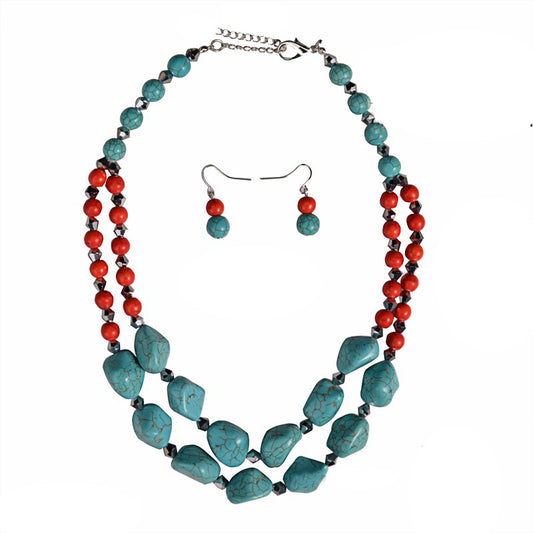 Layered Turquoise Exaggerated Vintage Clavicle Chain Necklace Jewelry