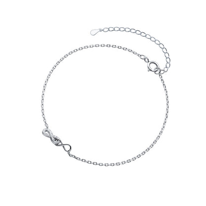 S925 Silver Korean Style Simple And Infinite 8-Character Ring Buckle Anklet Personality Diamond-Encrusted Anklet