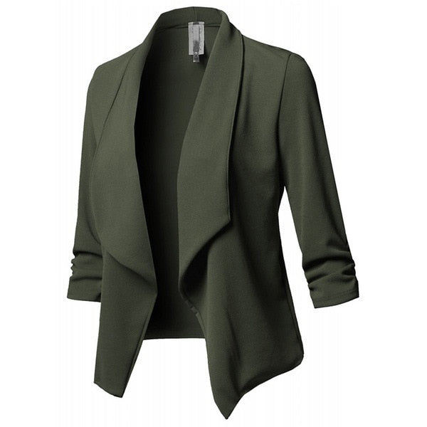 Women Black Blazers Cardigan Coat Long Sleeve Women Blazers and Jackets Ruched Asymmetrical Casual Business Suit Outwear