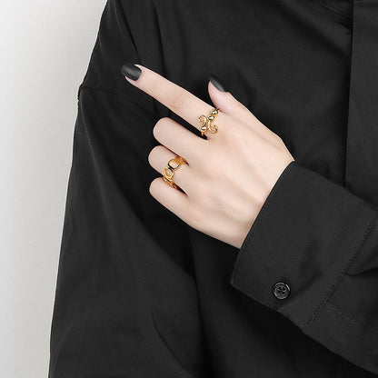 Geometric Chain Hollow Ring Female Unique Design Opening Fashion Simple Temperament Punk Party Jewelry Gift