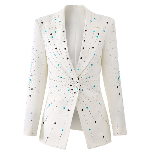 Hot stamping white slim fit one button early autumn temperament long sleeved suit