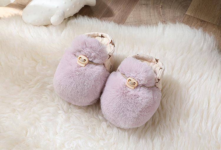 Newborn Plush Footwear Winter Thickened And Padded Infant Soft Bottom Step Front Shoes Warm Fur Baby Toddler Shoes