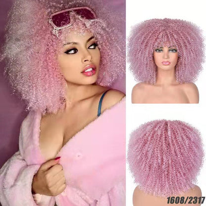 Female Hair African Small Curly Hair Explosion Head Black Chemical Fiber Wig Full Head Set