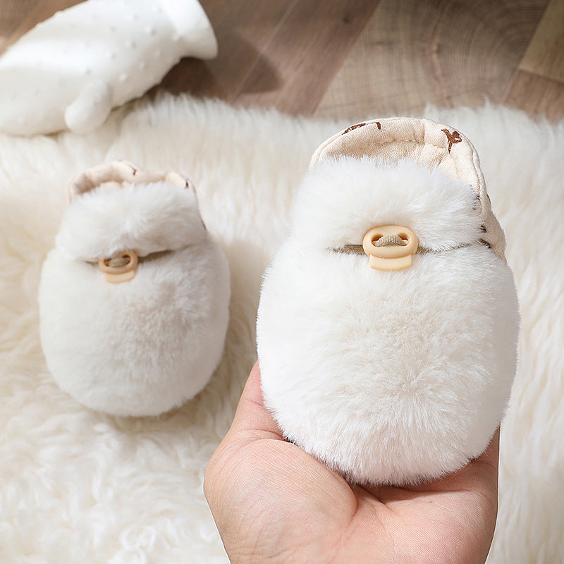 Newborn Plush Footwear Winter Thickened And Padded Infant Soft Bottom Step Front Shoes Warm Fur Baby Toddler Shoes