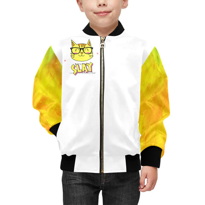 Bully-Proof Da Nerd Kat Slay Kids' Bomber Jacket with Pockets (H40)