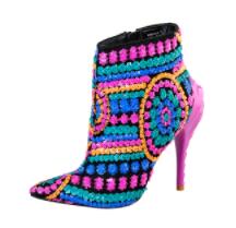 Pink Palms Shoes Women Boots Sequined Cloth Fuchsia Bling Paillette Shoes High Heels Pointed Toe Boots Sexy Ankle Boots