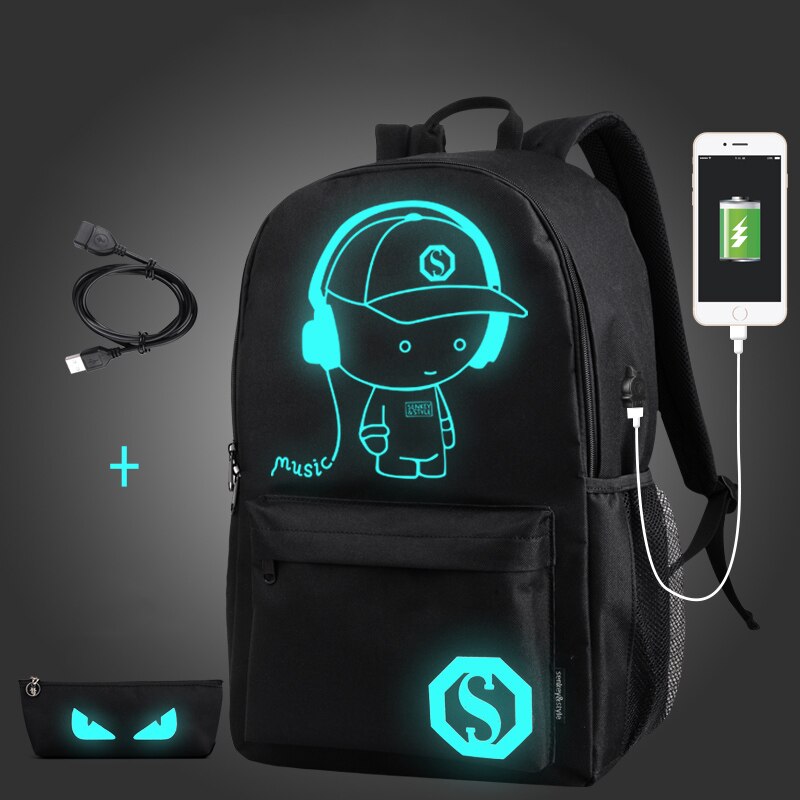 Student School Backpack Anime Luminous USB Charge Laptop Computer Backpack For Teenager Anti-theft Boys School Bag