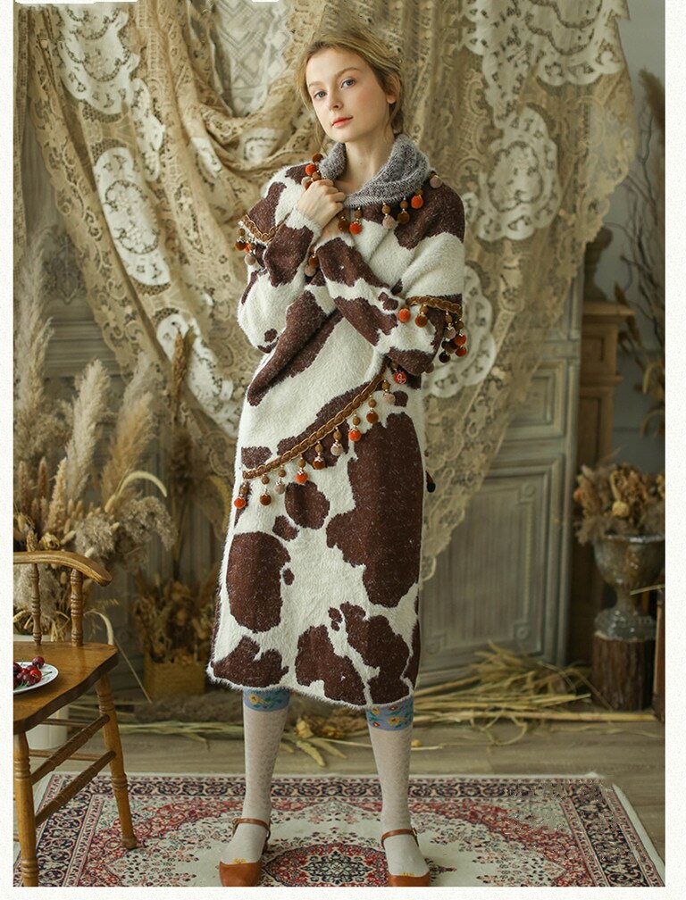 Vintage Cow Shawl Models Warm Woolen Straight Fall And Winter Dresses