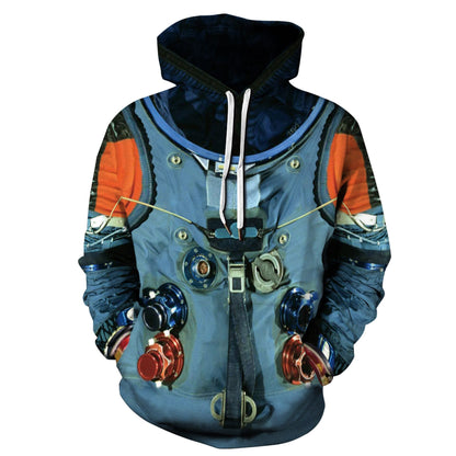 QNPQYX Women Man Winter Streetwear Hoodies Tops 3D Astronaut Space Suit Pullover Sweatshirt Terror Pocket Outwear Warm Hoodies