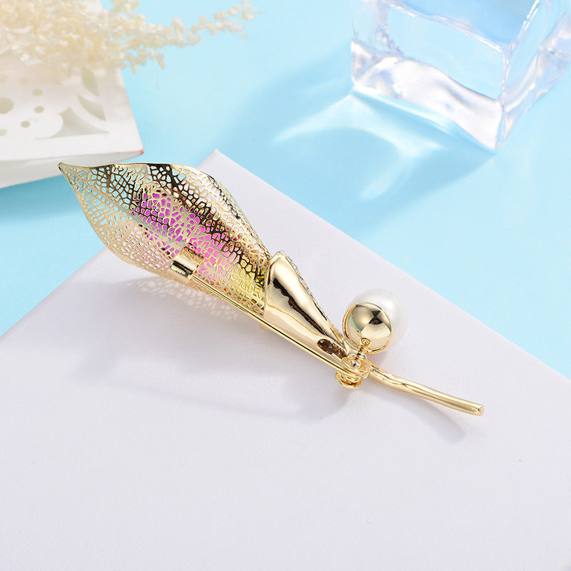 Temperament Fashion Tourmaline Brooch Light Luxury Exquisite Pearl Zircon Flower Corsage Dress Pin