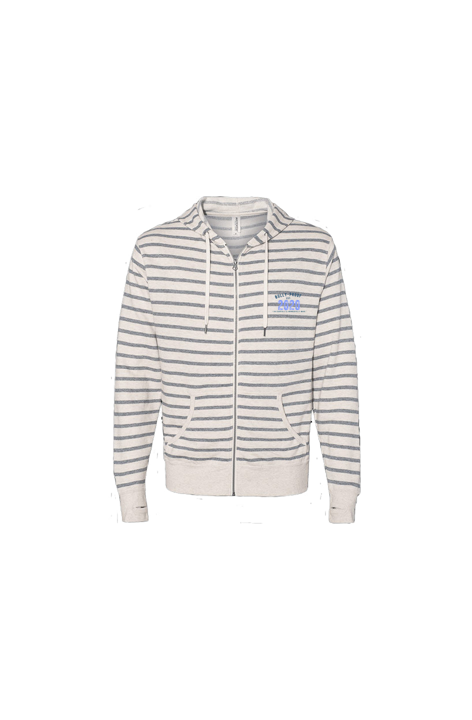 Bully-Proof Oatmeal Heather Stripe  Zip Hoodie