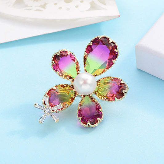 Exquisite Fashion Tourmaline Brooch Temperament Trend Pearl Petal Brooch Corsage Dress Accessories Pin