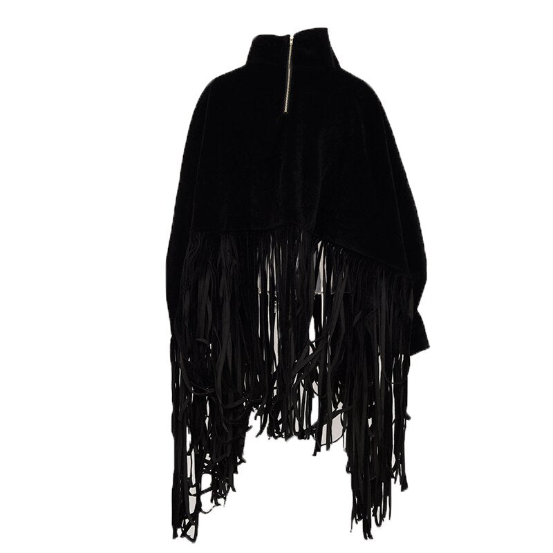 Overcoat New Fashion Streetwear Batwing Sleeve Faux Mink Cashmere Tassel Cloak Coat