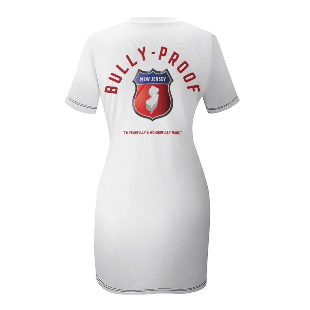 Bully-Proof New Jersey White Crew Neck Short Sleeve Dress