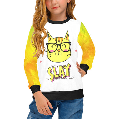 Bully-Proof Da Nerd Kat Slay Girls' All Over Print Crew Neck Sweater(H49)