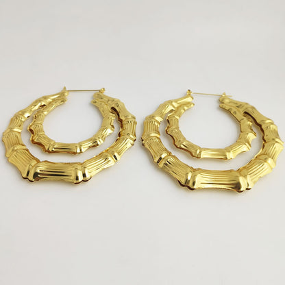 Oversized Bamboo Earrings Exaggerated Golden Circle Hip Hop Nightclub Earrings