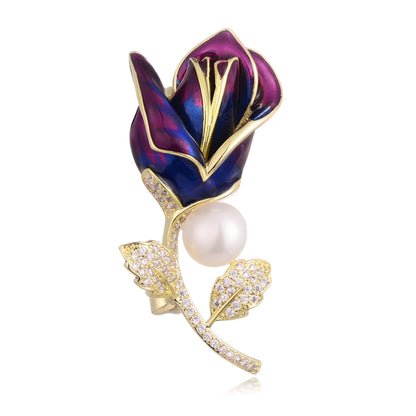 Light Luxury Brooch Exquisite Fashion Rose Flower Dress Pin Diamond Pearl Corsage