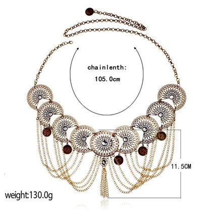 New Fashion Retro Ethnic Style Hollow Chain Tassel Head Coin Creative Waist Chain For Women